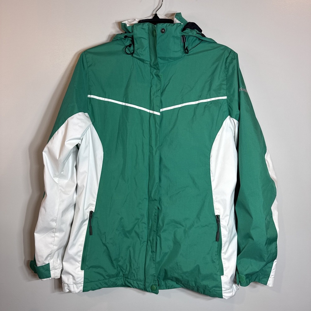 Columbia Interchange Ski Coat 3 N 1 Womens S Green White All Season Shell Jacket